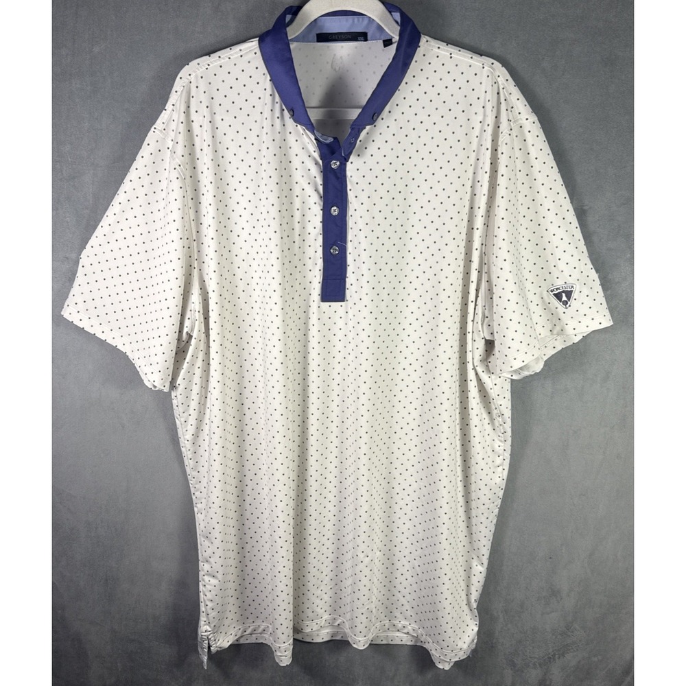 Greyson Polo Shirt Mens XXL White Icon Wolf All Over Print‎ Logo Worcester Golf